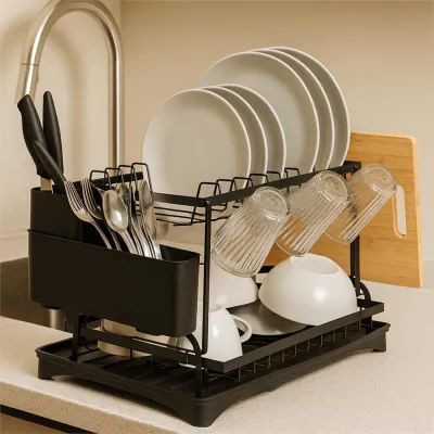 Dvojposchodový odkvapkávač na riad 42x30 cm SPRINGOS KI0157 čierny