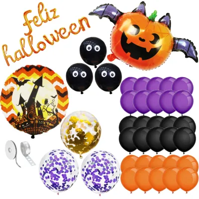 Sada balónikov FELIZ HALLOWEEN SPRINGOS HA5217 oranžovo-fialová