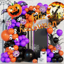 Sada balónikov FELIZ HALLOWEEN SPRINGOS HA5217 oranžovo-fialová