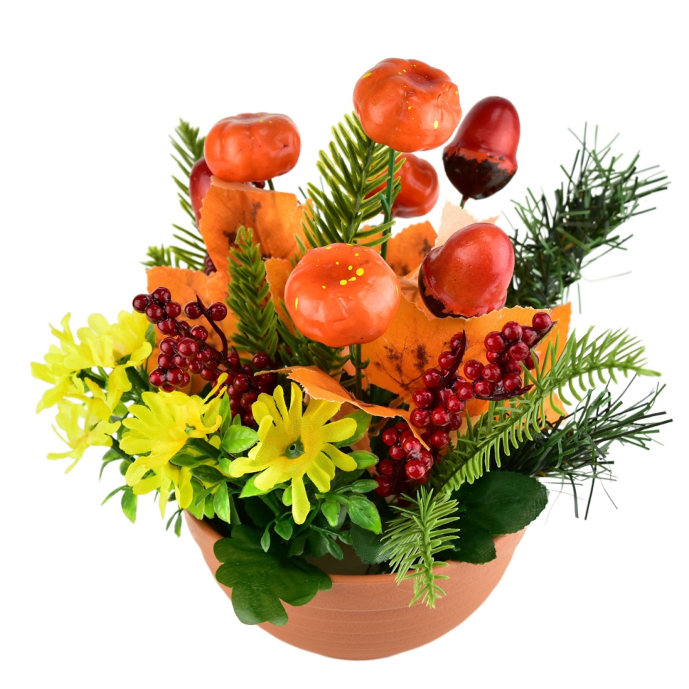 Jesenná dekorácia so žaluďmi a tekvicami 25x25 cm