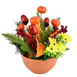 Jesenná dekorácia so žaluďmi a tekvicami 25x25 cm