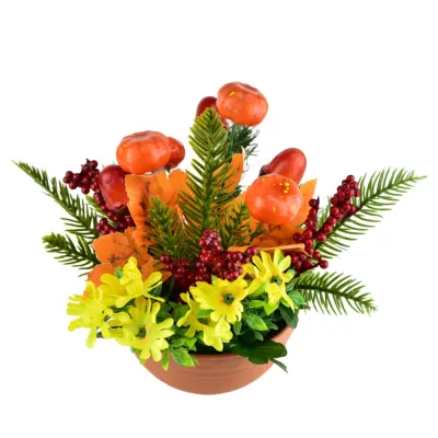 Jesenná dekorácia so žaluďmi a tekvicami 25x25 cm