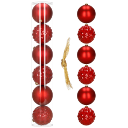 Vianočné banky - červené mix 15 cm, sada 6ks CA1528