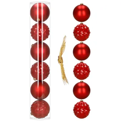 Vianočné banky - červené mix 15 cm, sada 6ks CA1528