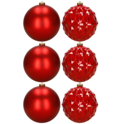 Vianočné banky - červené mix 15 cm, sada 6ks CA1528