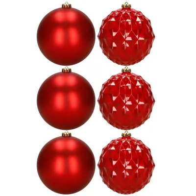 Vianočné banky - červené mix 15 cm, sada 6ks CA1528