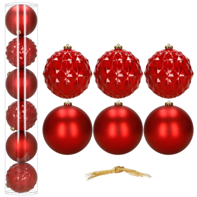 Vianočné banky - červené mix 15 cm, sada 6ks CA1528