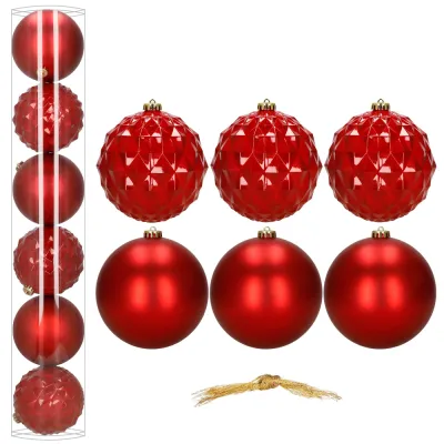 Vianočné banky - červené mix 15 cm, sada 6ks CA1528