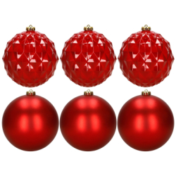 Vianočné banky - červené mix 15 cm, sada 6ks CA1528