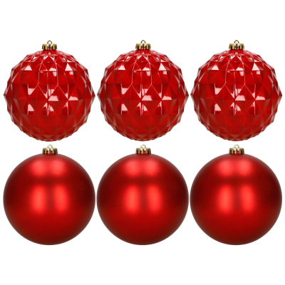 Vianočné banky - červené mix 15 cm, sada 6ks CA1528