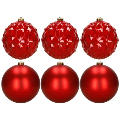 Vianočné banky - červené mix 15 cm, sada 6ks CA1528