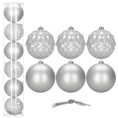 Vianočné banky strieborné mix - 15 cm, sada 6ks CA1530