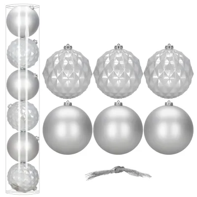 Vianočné banky strieborné mix - 15 cm, sada 6ks CA1530