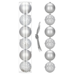 Vianočné banky strieborné mix - 15 cm, sada 6ks CA1530