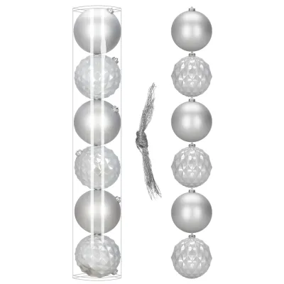 Vianočné banky strieborné mix - 15 cm, sada 6ks CA1530