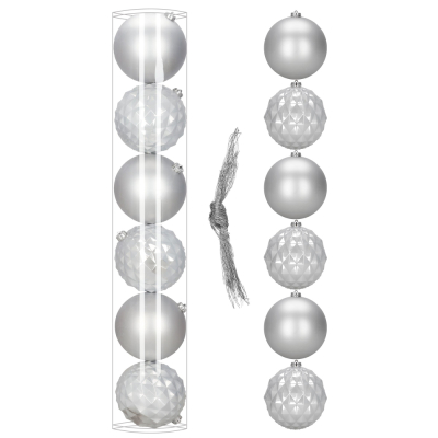Vianočné banky strieborné mix - 15 cm, sada 6ks CA1530