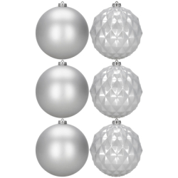 Vianočné banky strieborné mix - 15 cm, sada 6ks CA1530