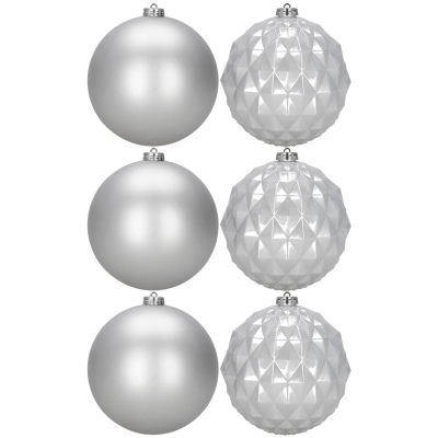 Vianočné banky strieborné mix - 15 cm, sada 6ks CA1530