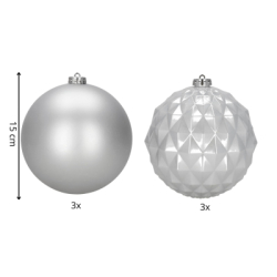 Vianočné banky strieborné mix - 15 cm, sada 6ks CA1530