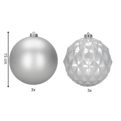 Vianočné banky strieborné mix - 15 cm, sada 6ks CA1530