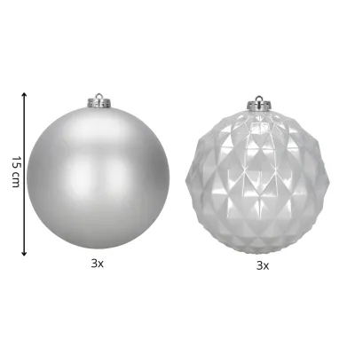 Vianočné banky strieborné mix - 15 cm, sada 6ks CA1530