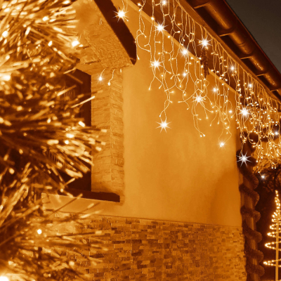 LED svetelný záves Cencúle - 22,5m, 500LED, IP44, duálna biela + záblesky