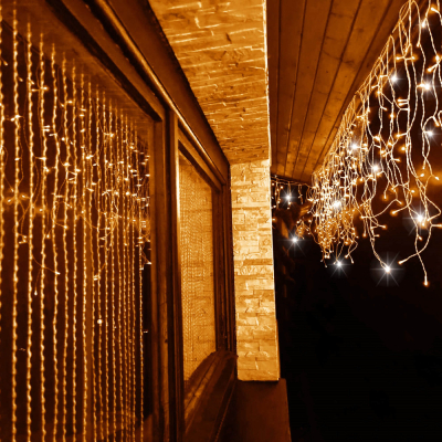 LED svetelný záves Cencúle - 22,5m, 500LED, IP44, duálna biela + záblesky