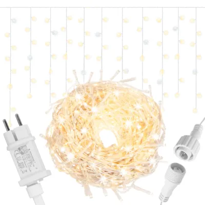LED svetelný záves Cencúle - 22,5m, 500LED, IP44, duálna biela + záblesky