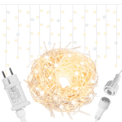 LED svetelný záves Cencúle - 22,5m, 500LED, IP44, duálna biela + záblesky