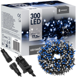 LED svetelná reťaz - 17,5m, 300LED, IP44, modrá + záblesky