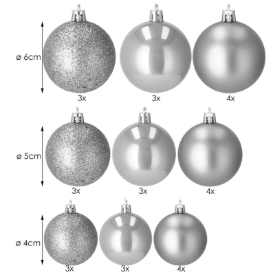 Vianočné banky strieborno-sivé mix - 4/5/6cm, sada 30ks