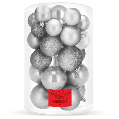 Vianočné banky strieborno-sivé mix - 4/5/6cm, sada 30ks