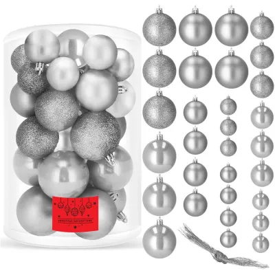 Vianočné banky strieborno-sivé mix - 4/5/6cm, sada 30ks
