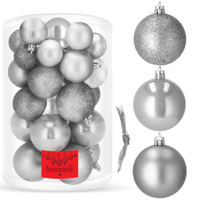 Vianočné banky strieborno-sivé mix - 4/5/6cm, sada 30ks