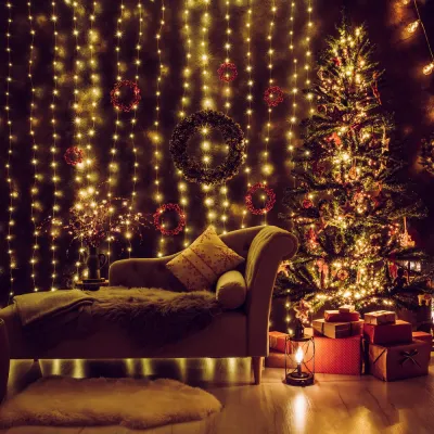 LED svetelný záves - 3x2m, 200LED, 8 funkcií, ovládač, pamäť, IP20, teplá biela