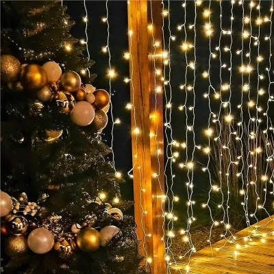 LED svetelný záves - 3x2m, 200LED, 8 funkcií, ovládač, pamäť, IP20, teplá biela