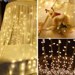 LED Nano svetelný záves - 3x2m, 200LED, 8 funkcií, ovládač, USB, IP44, teplá biela