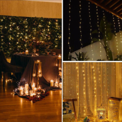 LED Nano svetelný záves - 3x2m, 200LED, 8 funkcií, ovládač, USB, IP44, teplá biela