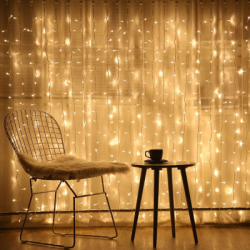 LED Nano svetelný záves - 3x2m, 200LED, 8 funkcií, ovládač, USB, IP44, teplá biela