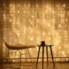LED Nano svetelný záves - 3x2m, 200LED, 8 funkcií, ovládač, USB, IP44, teplá biela