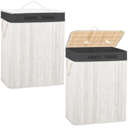 Kôš na bielizeň dvojdielny 105l SPRINGOS bambus biely