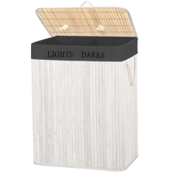Kôš na bielizeň dvojdielny 105l SPRINGOS bambus biely
