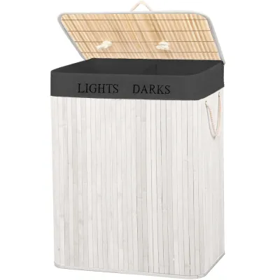 Kôš na bielizeň dvojdielny 105l SPRINGOS bambus biely