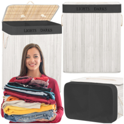 Kôš na bielizeň dvojdielny 105l SPRINGOS bambus biely