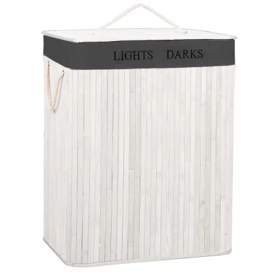 Kôš na bielizeň dvojdielny 105l SPRINGOS bambus biely