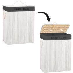 Kôš na bielizeň dvojdielny 105l SPRINGOS bambus biely