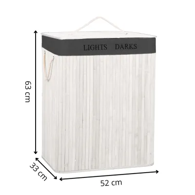 Kôš na bielizeň dvojdielny 105l SPRINGOS bambus biely