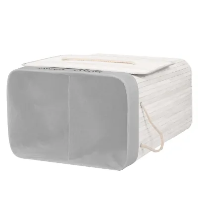 Kôš na bielizeň dvojdielny 105l SPRINGOS bambus biely / svetlo šedý