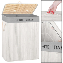 Kôš na bielizeň dvojdielny 105l SPRINGOS bambus biely / svetlo šedý