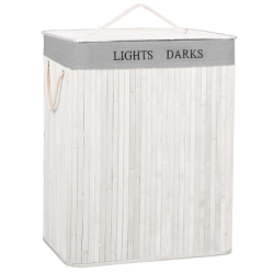 Kôš na bielizeň dvojdielny 105l SPRINGOS bambus biely / svetlo šedý